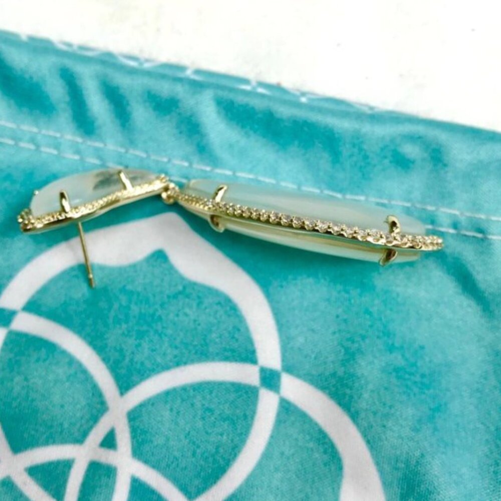 New 14K Gold Mother-of-Pearl CZ Teddi XL Earrings - Picture 7 of 7